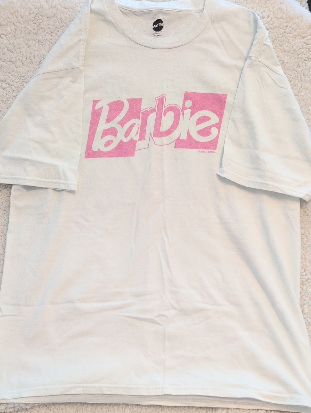 Mattel Barbie Logo Tee in White and Pink
